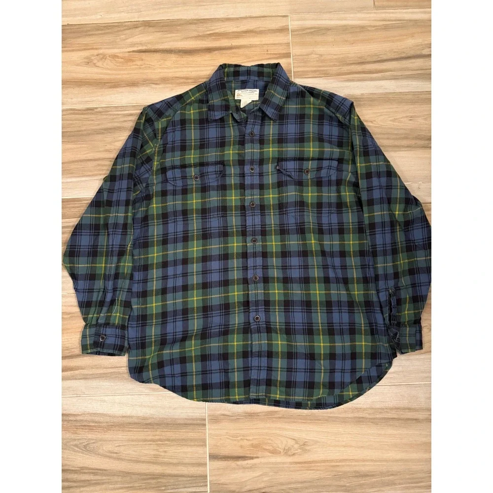 Polo Jeans Co Ralph Lauren Plaid Flannel  Shirt Mens Large Blue Green Yellow L/S